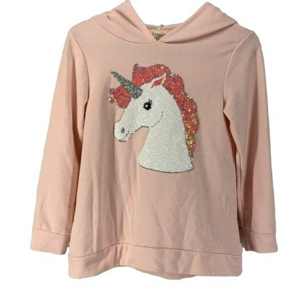 Btween Girls Peach Pink Unicorn‎ Sequin Glitter Hoodie Pullover SweaterSize 12